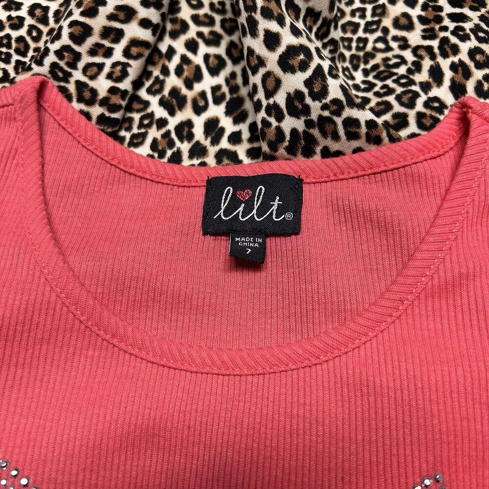 Lilt Girls Dress Size 7 Pink Cat Face Rhinestone Leopard Skirt Cute Outfit - Picture 5 of 7